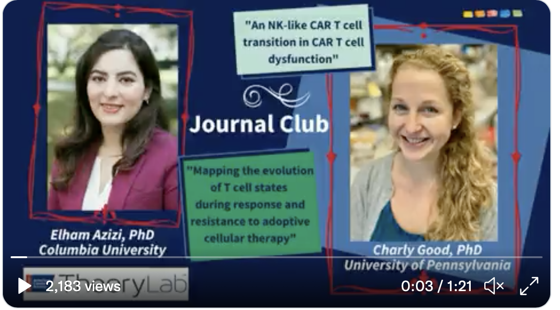 Check out our postdoc Charly Good on the American Cancer Society’s #TheoryLab podcast talking about our recent collaborative work on CAR T dysfunction in Cell Press. @carlhjune @MAngelaAznar
